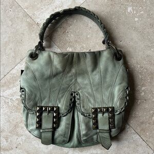 BETSEY JOHNSON Green Leather Hobo - Scallop Edge Details - Needs TLC